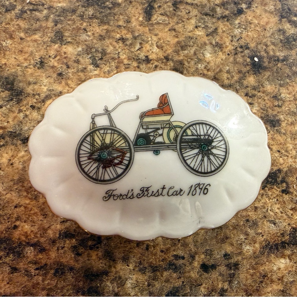 Vintage Ceramic Trinket Dish with Ford's First Car Design